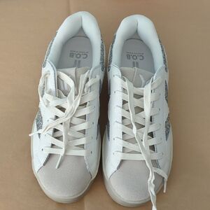 C.O.B Culture Of Brave Women's White Leather Sneakers Sparkling Silver Accents